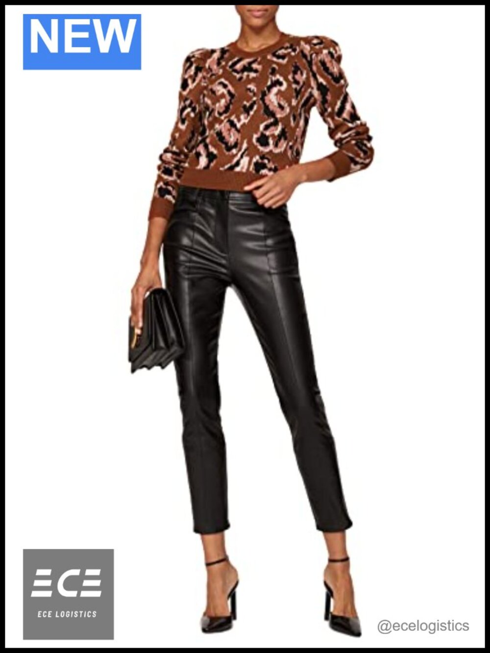 Animal Print Puff Sleeve Crew Neck Pullover Sweater